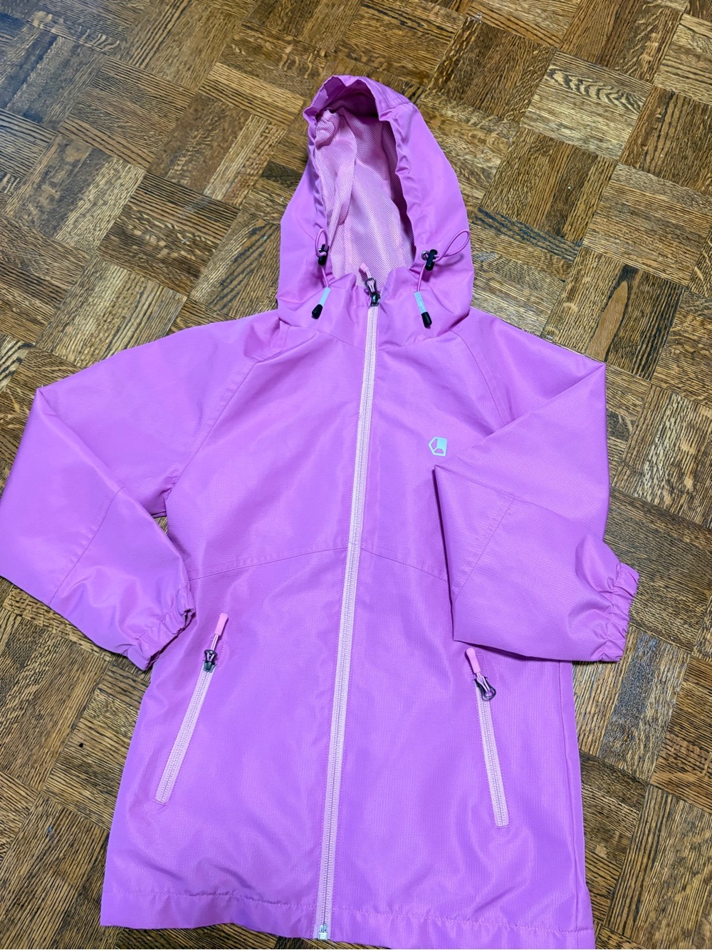 Liquido Girls' Hooded Raincoat in Bright Pink